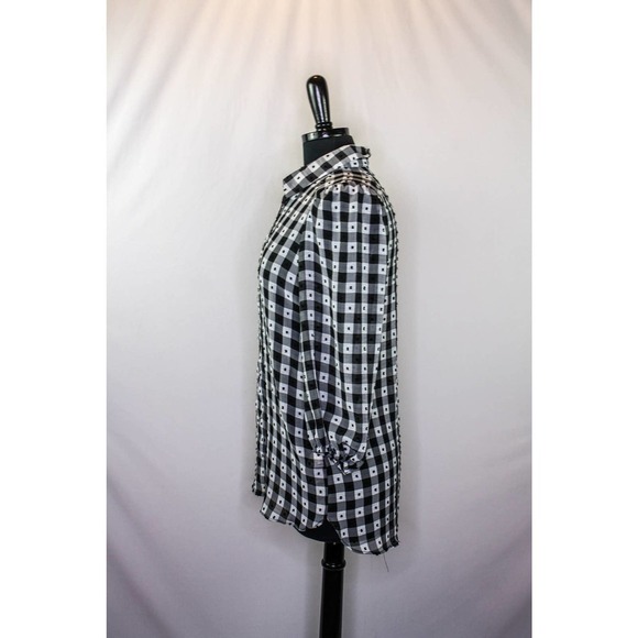 Nanette Lepore Blouse Sheer Black White Check Plaid Size M - Picture 3 of 5